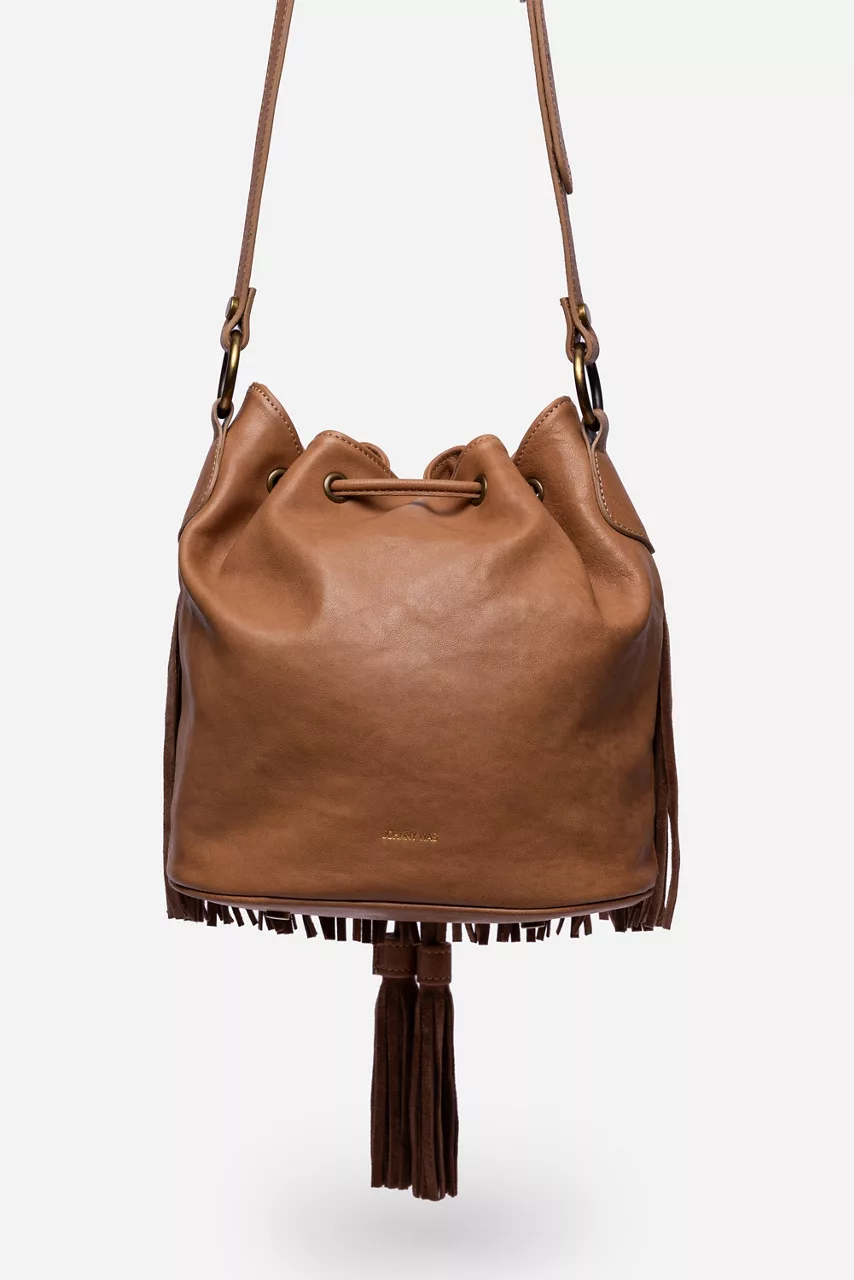 Johnny Was ITALIAN LEATHER FRINGE BUCKET BAG Sienna