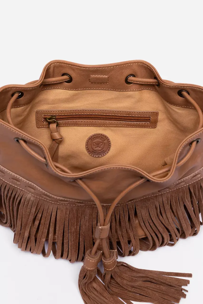 Johnny Was ITALIAN LEATHER FRINGE BUCKET BAG Sienna
