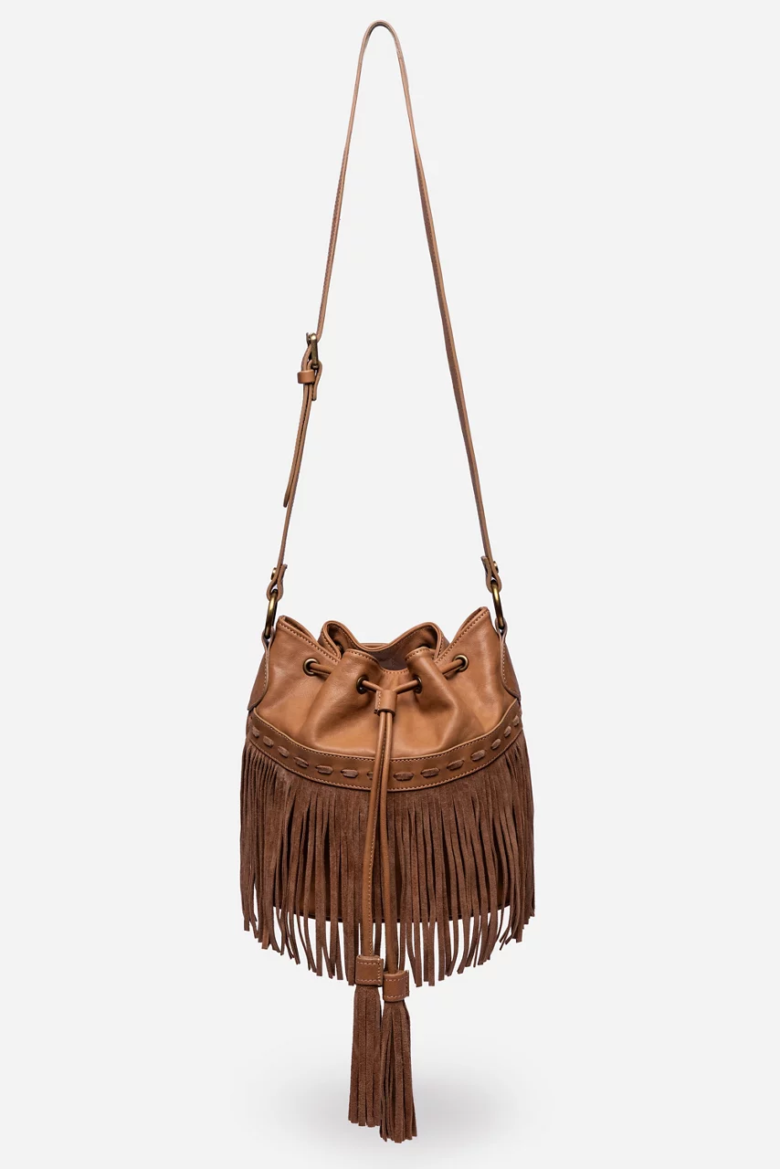 Johnny Was ITALIAN LEATHER FRINGE BUCKET BAG Sienna