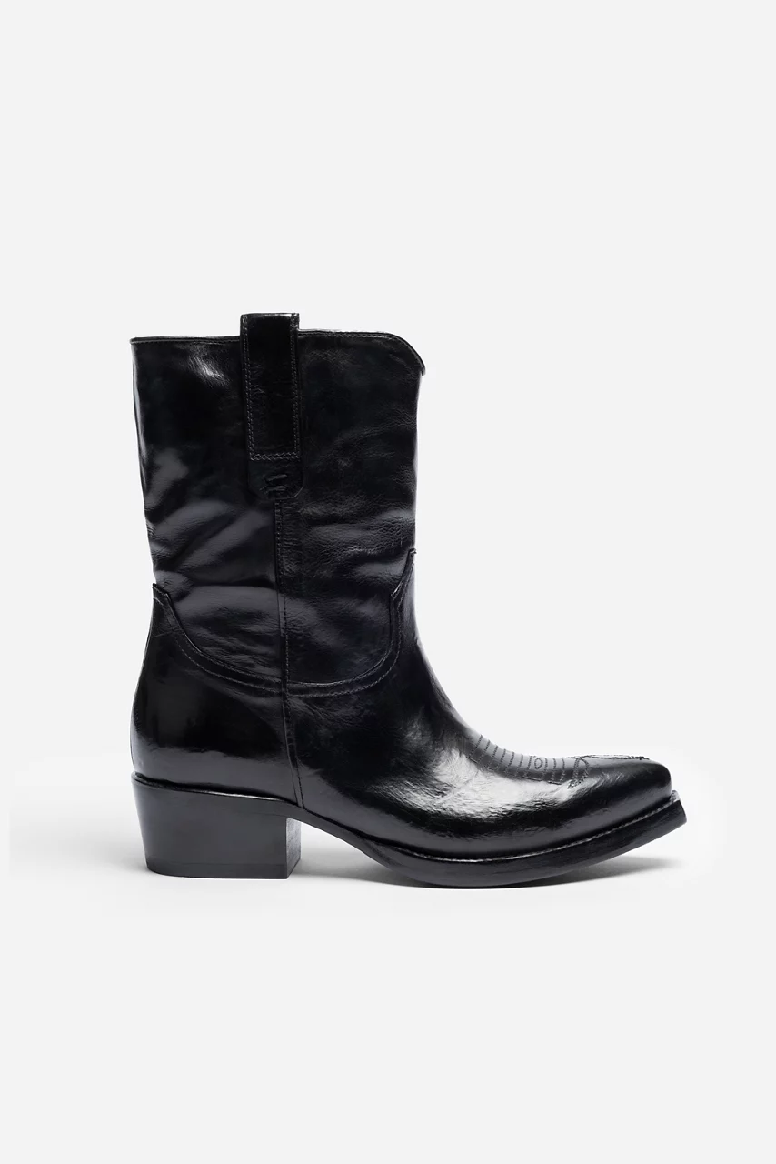 johnny was ITALIAN LEATHER WESTERN RIDING BOOT Black