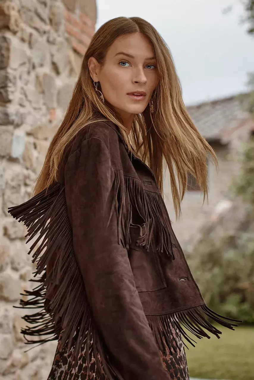 Johnny Was ITALIAN SUEDE FRINGE CROPPED JACKET T.moro