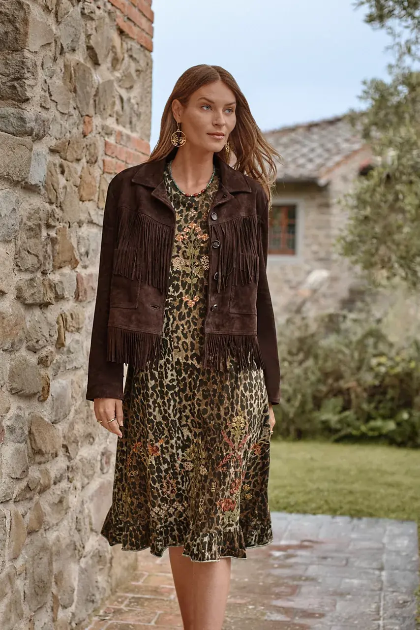 johnny was ITALIAN SUEDE FRINGE CROPPED JACKET T.moro