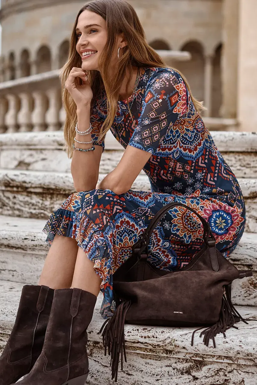 Johnny Was ITALIAN SUEDE FRINGE SHOPPER BAG Mahogany