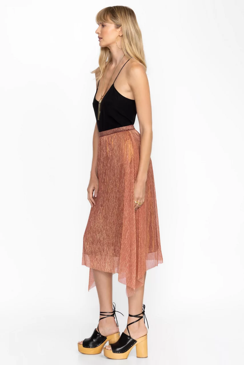 Johnny Was JILLIAN HANDKERCHIEF MIDI SKIRT Metallic Melon