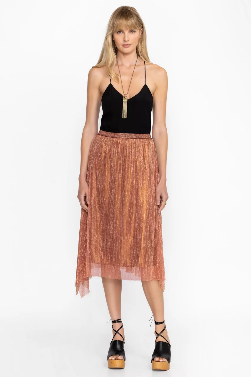 Johnny Was JILLIAN HANDKERCHIEF MIDI SKIRT Metallic Melon