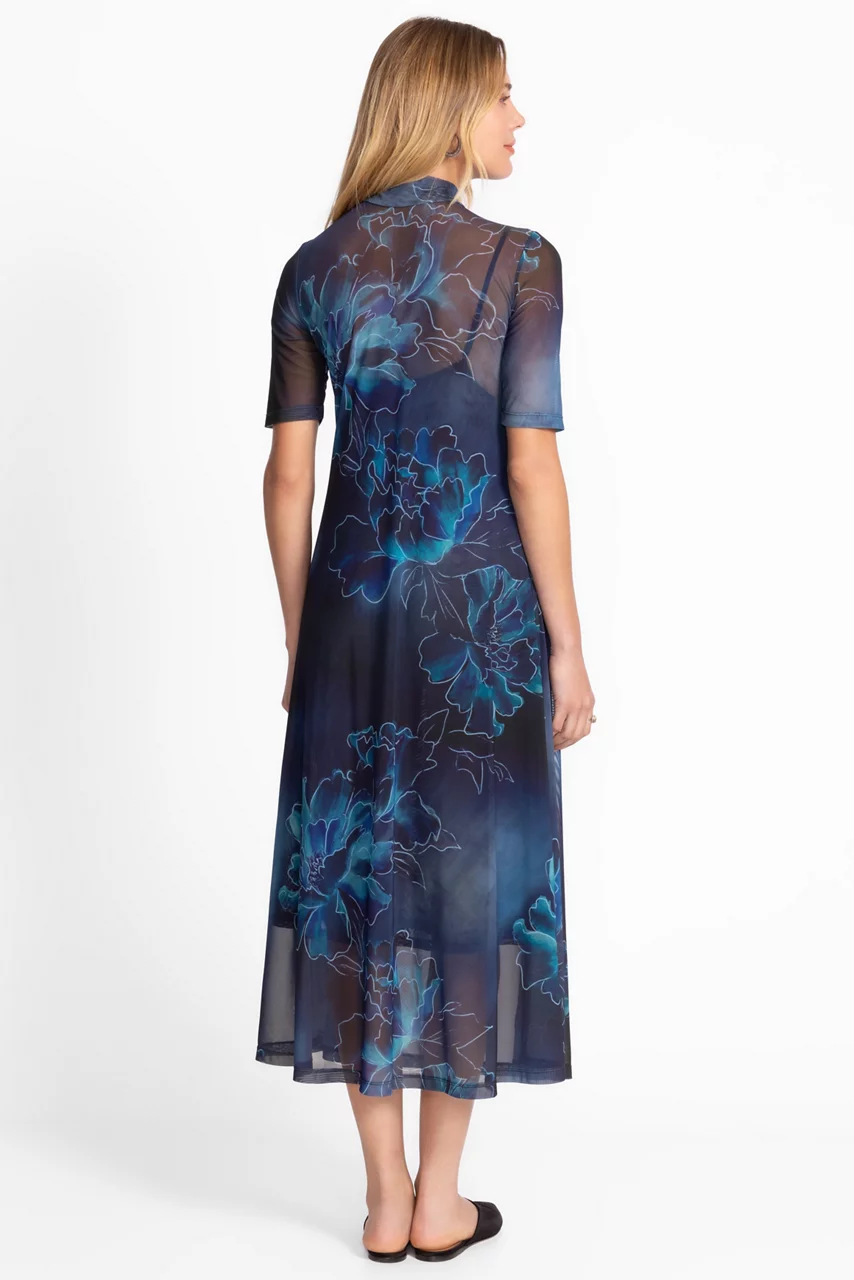 Johnny Was 3/4 SLEEVE MOCK NECK MESH DRESS Athena