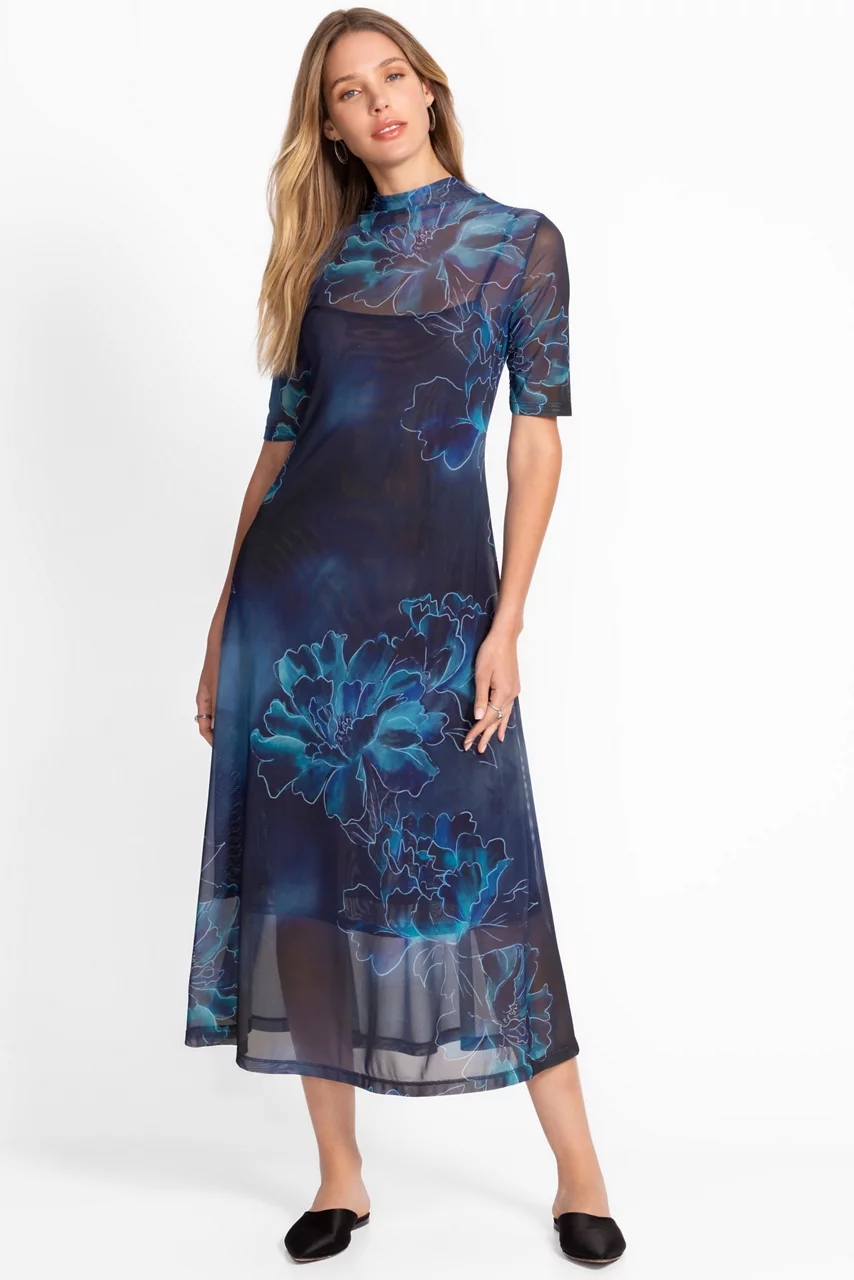 johnny was 3/4 SLEEVE MOCK NECK MESH DRESS Athena