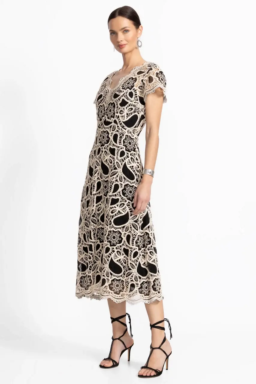 Johnny Was ADALINE SCALLOPED DRESS Black