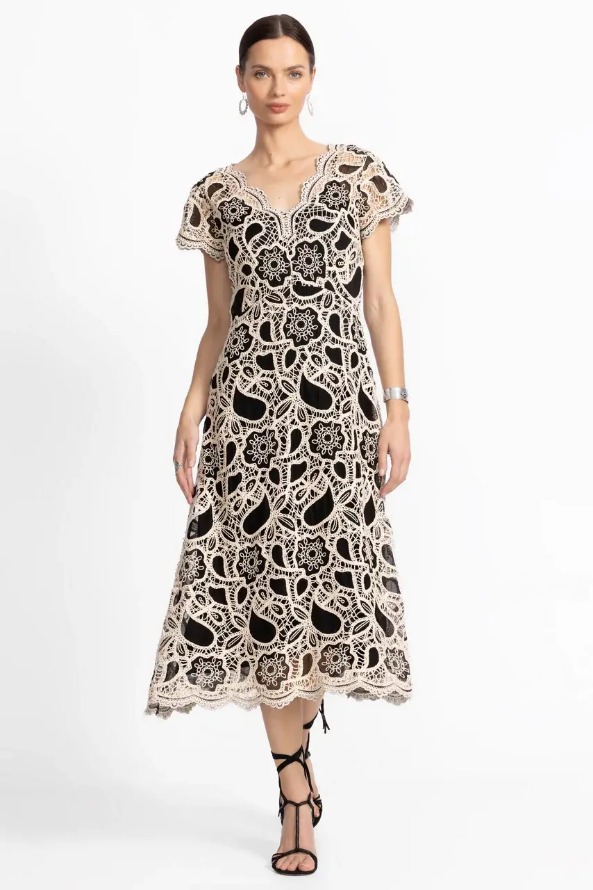 Johnny Was ADALINE SCALLOPED DRESS Black