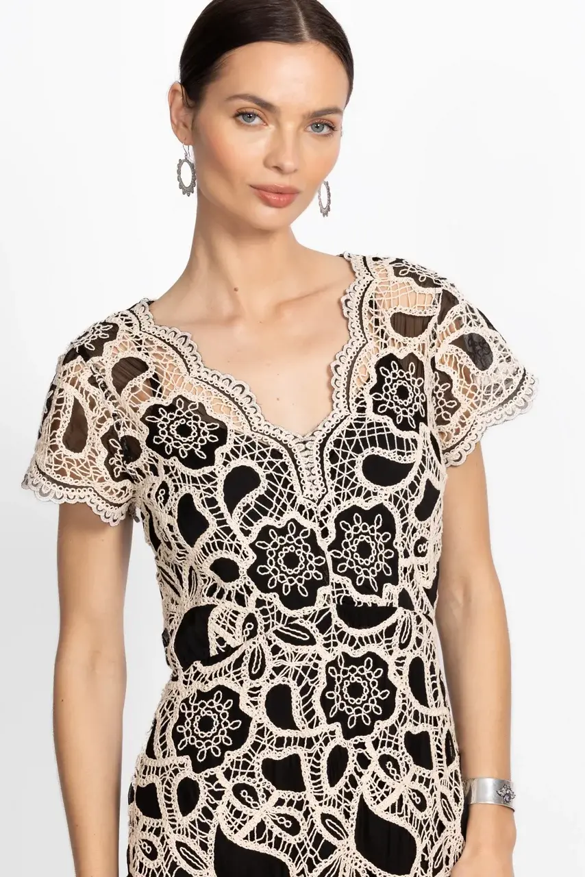 Johnny Was ADALINE SCALLOPED DRESS Black