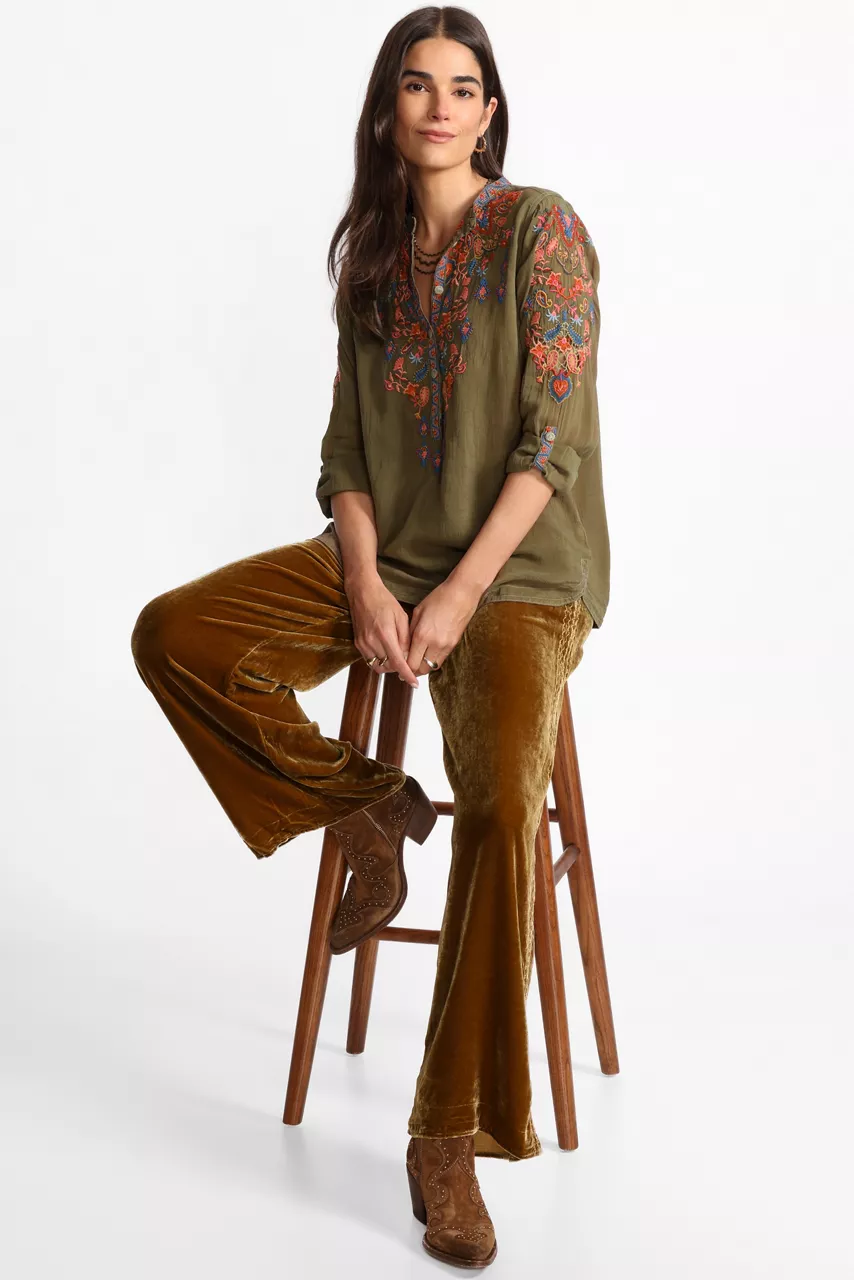 Johnny Was ALBA BLOUSE Martini Olive