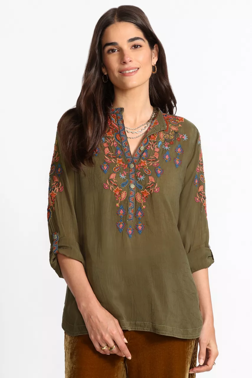Johnny Was ALBA BLOUSE Martini Olive