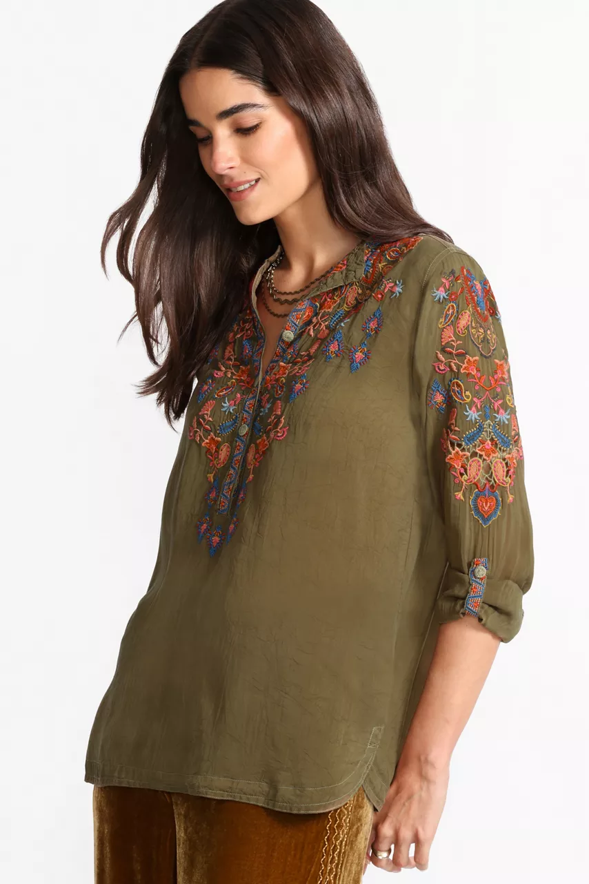 Johnny Was ALBA BLOUSE Martini Olive