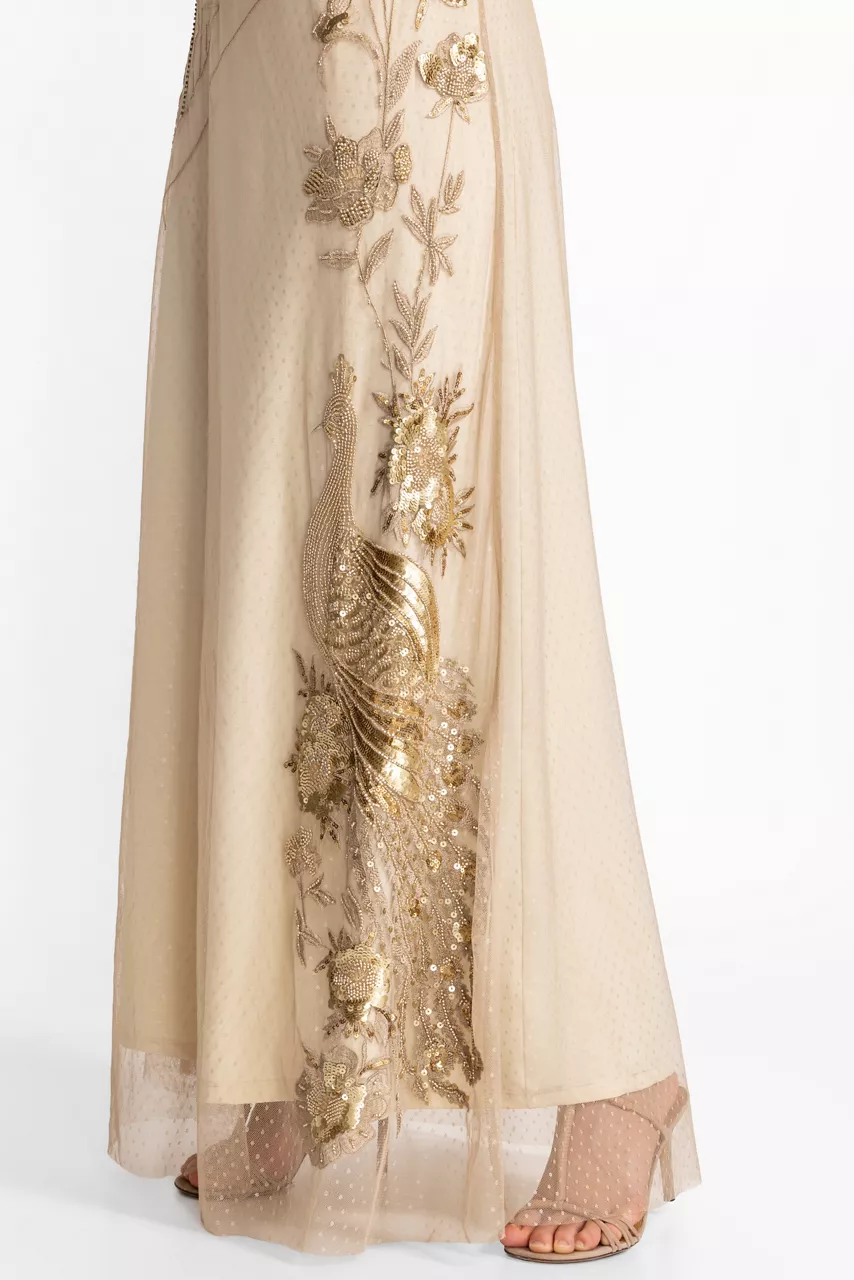 Johnny Was AMERYS SEQUIN MESH DRESS Latte