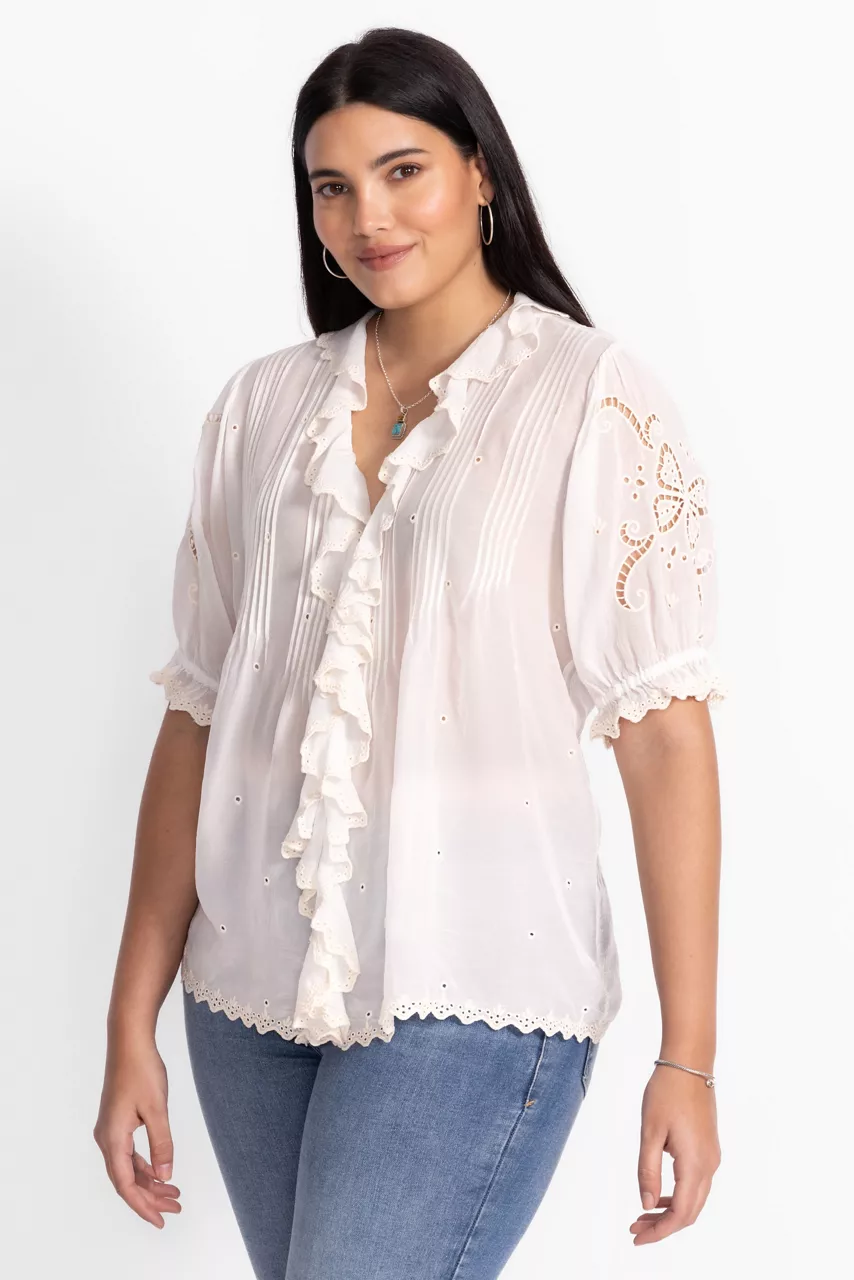 Johnny Was ANETTE RUFFLE BLOUSE Natural
