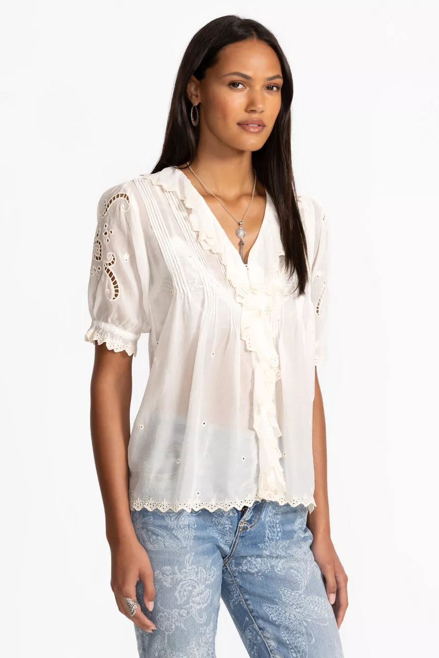 Johnny Was ANETTE RUFFLE BLOUSE Natural