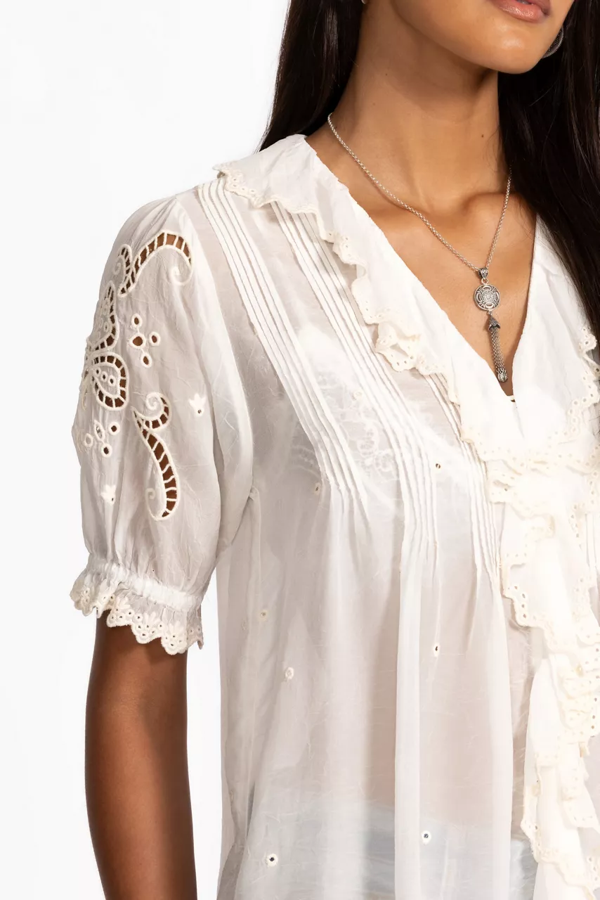 Johnny Was ANETTE RUFFLE BLOUSE Natural