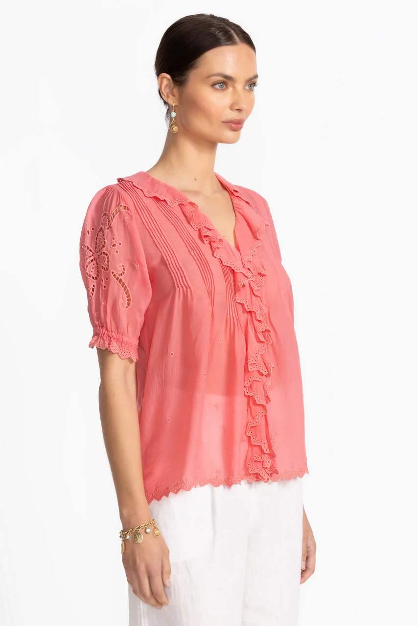Johnny Was ANETTE RUFFLE BLOUSE Salmon Rose