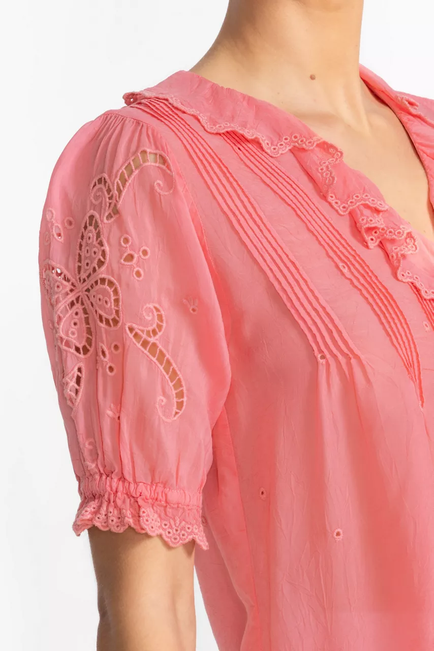 Johnny Was ANETTE RUFFLE BLOUSE Salmon Rose