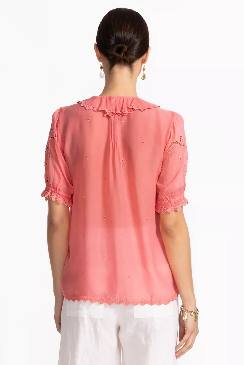 Johnny Was ANETTE RUFFLE BLOUSE Salmon Rose