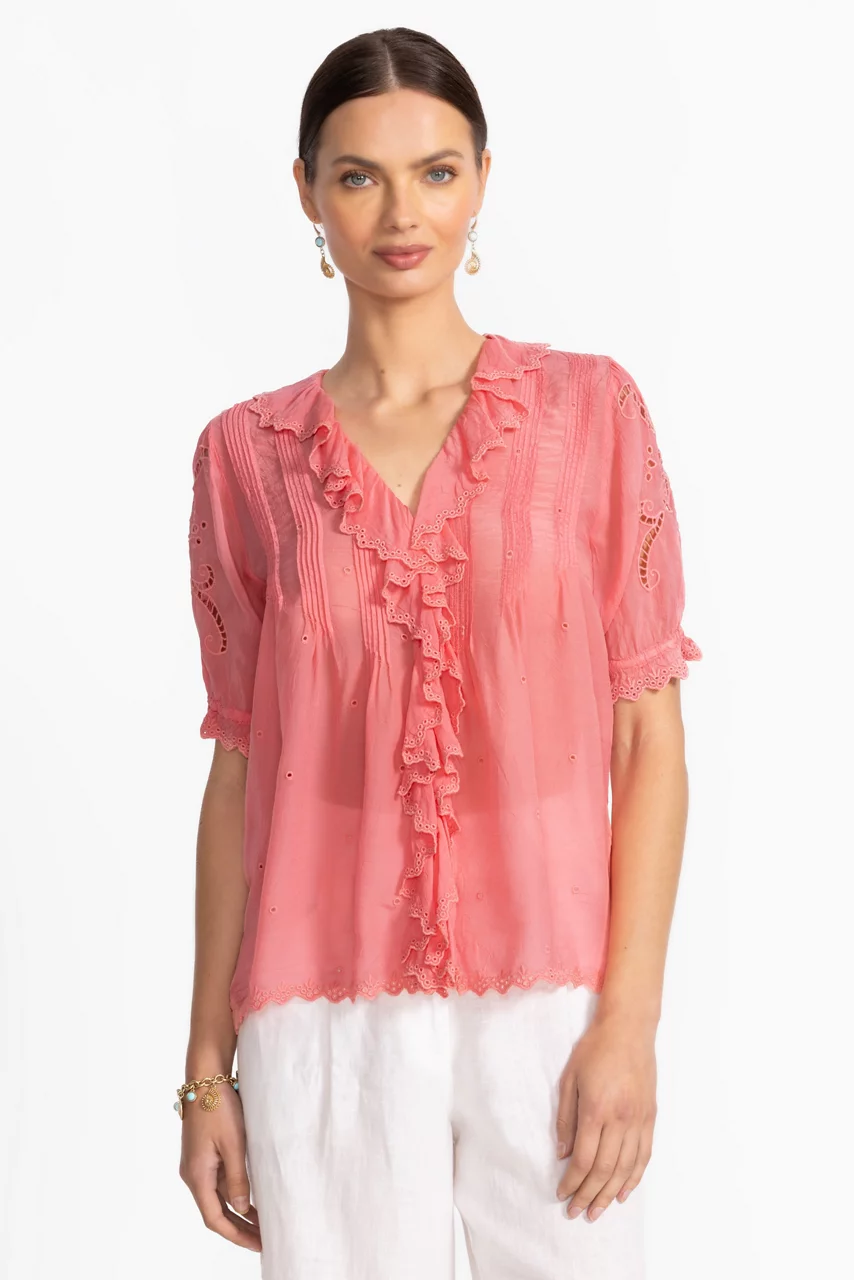 johnny was ANETTE RUFFLE BLOUSE Salmon Rose