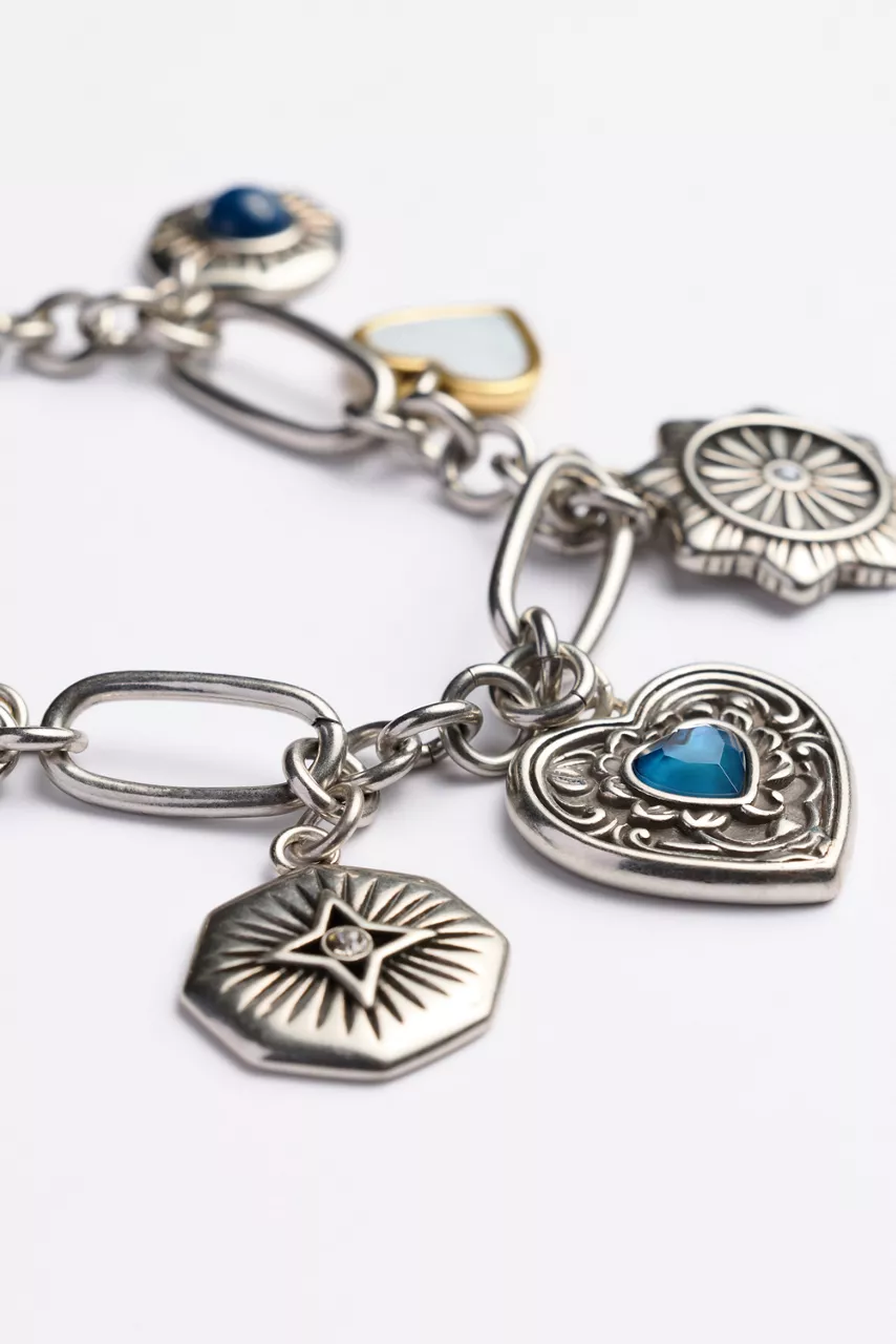 Johnny Was ANTIQUE HEART CHARM BRACELET Silver