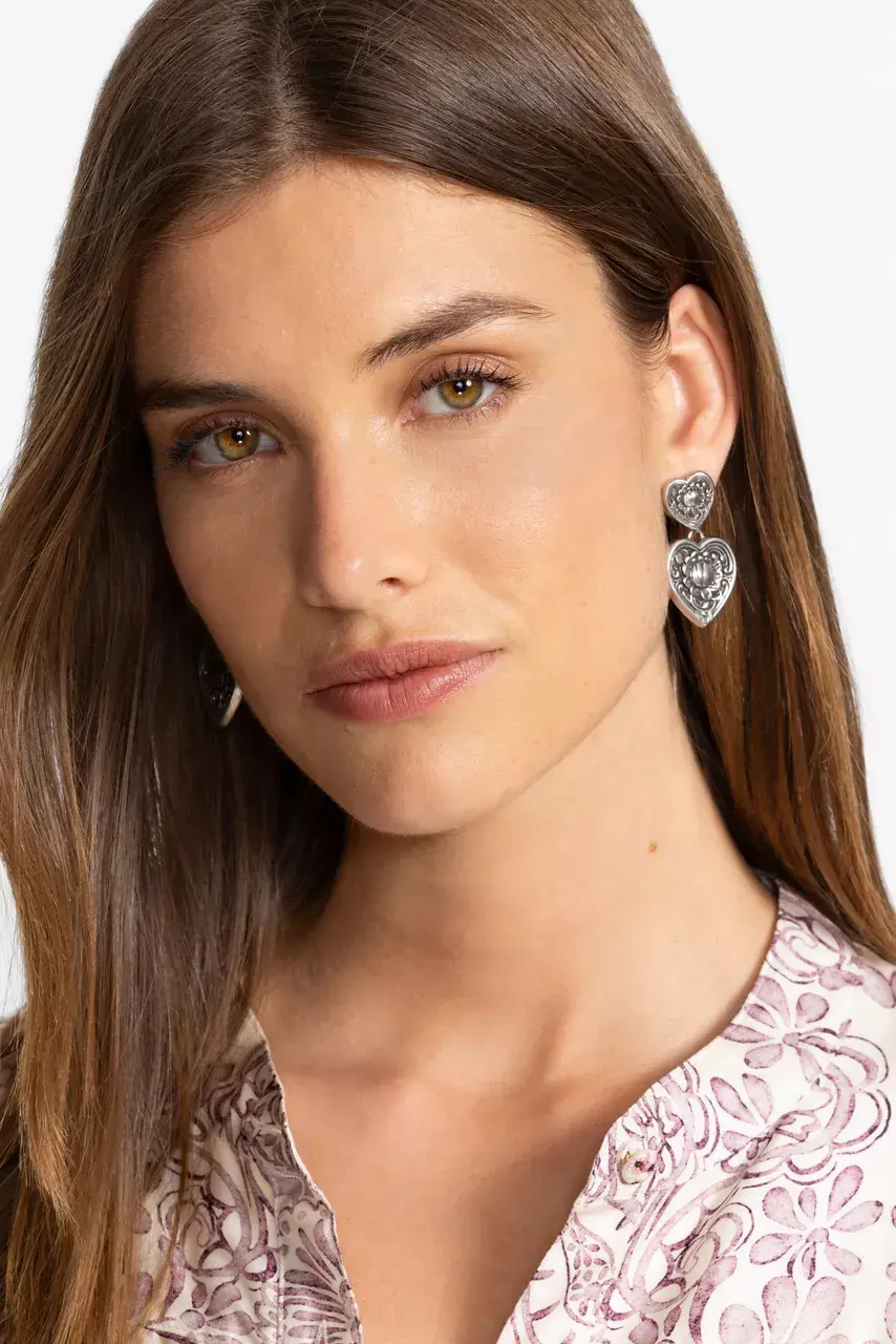 Johnny Was ANTIQUE HEART DROP EARRINGS Silver