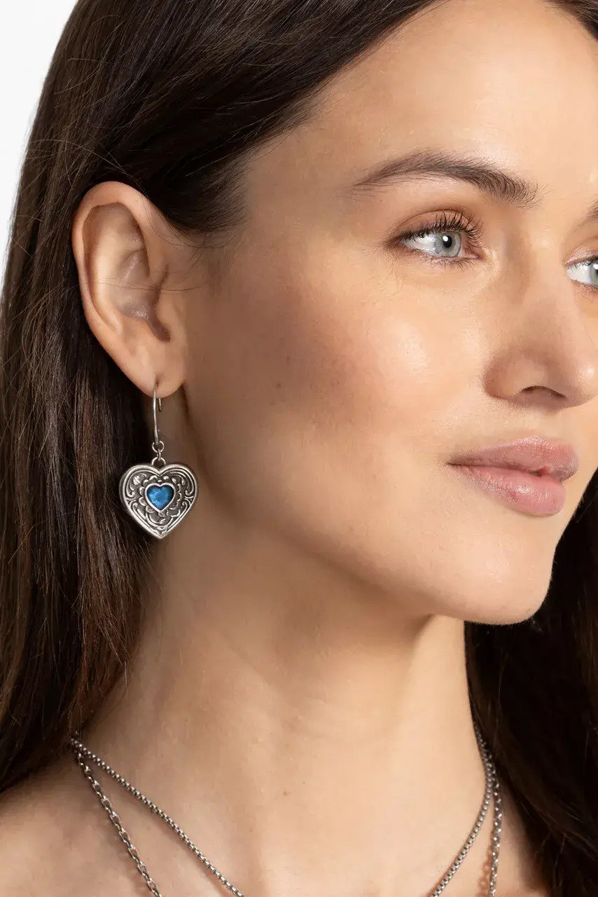 Johnny Was ANTIQUE HEART PENDANT EARRINGS Silver