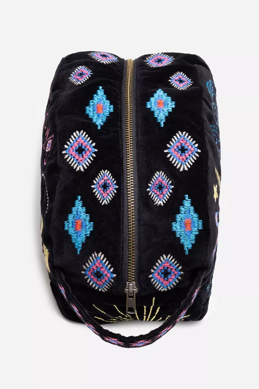 Johnny Was ARIZONA COTTON VELVET MAKEUP BAG Black