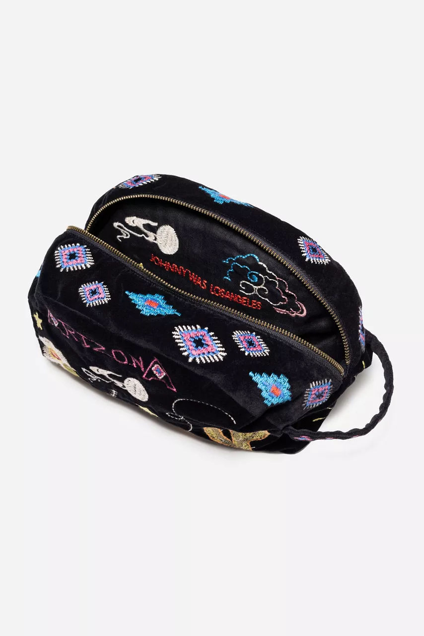Johnny Was ARIZONA COTTON VELVET MAKEUP BAG Black
