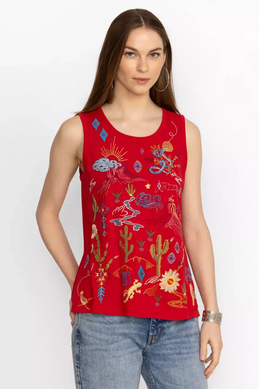 Johnny Was ARIZONA KNIT TANK Racer Red