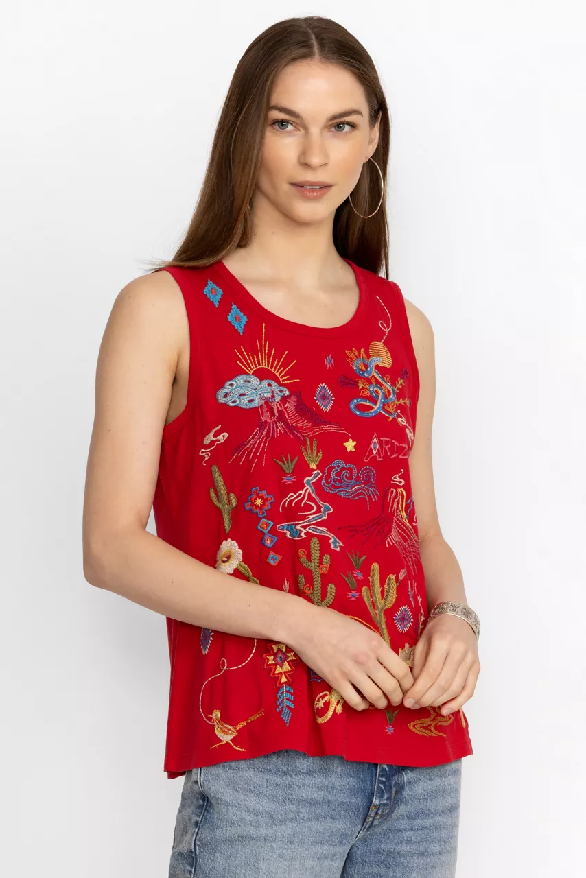 Johnny Was ARIZONA KNIT TANK Racer Red