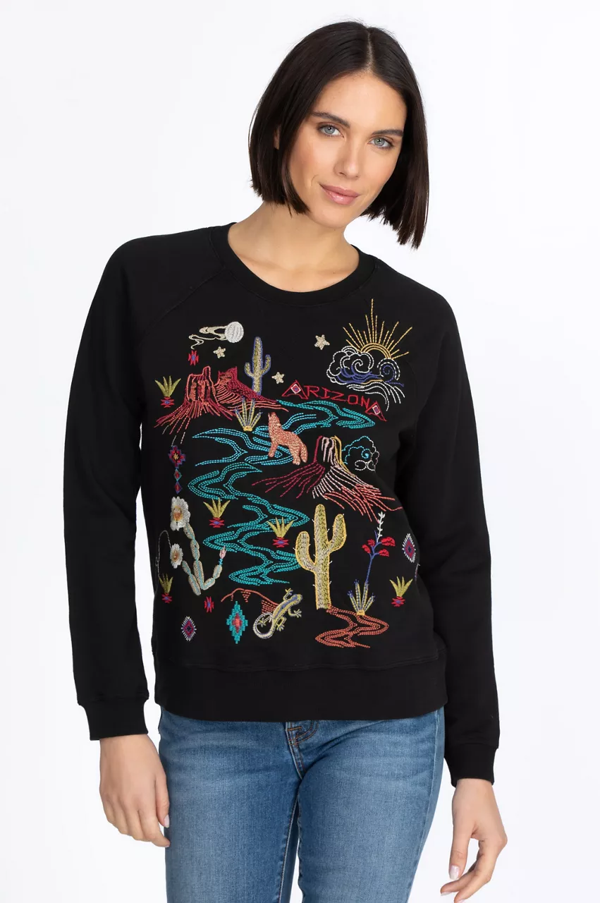 Johnny Was Arizona Raglan Sweatshirt Black