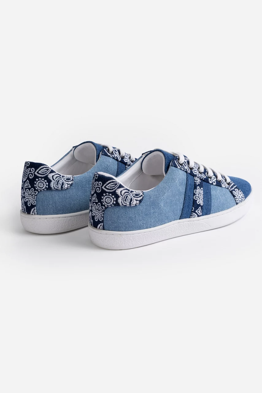 Johnny Was BANDANA EMBROIDERED DENIM SNEAKER White