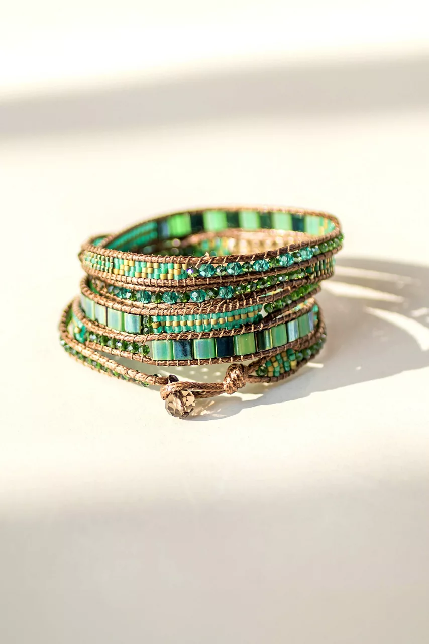 Johnny Was BEADED WRAP BRACELET Green