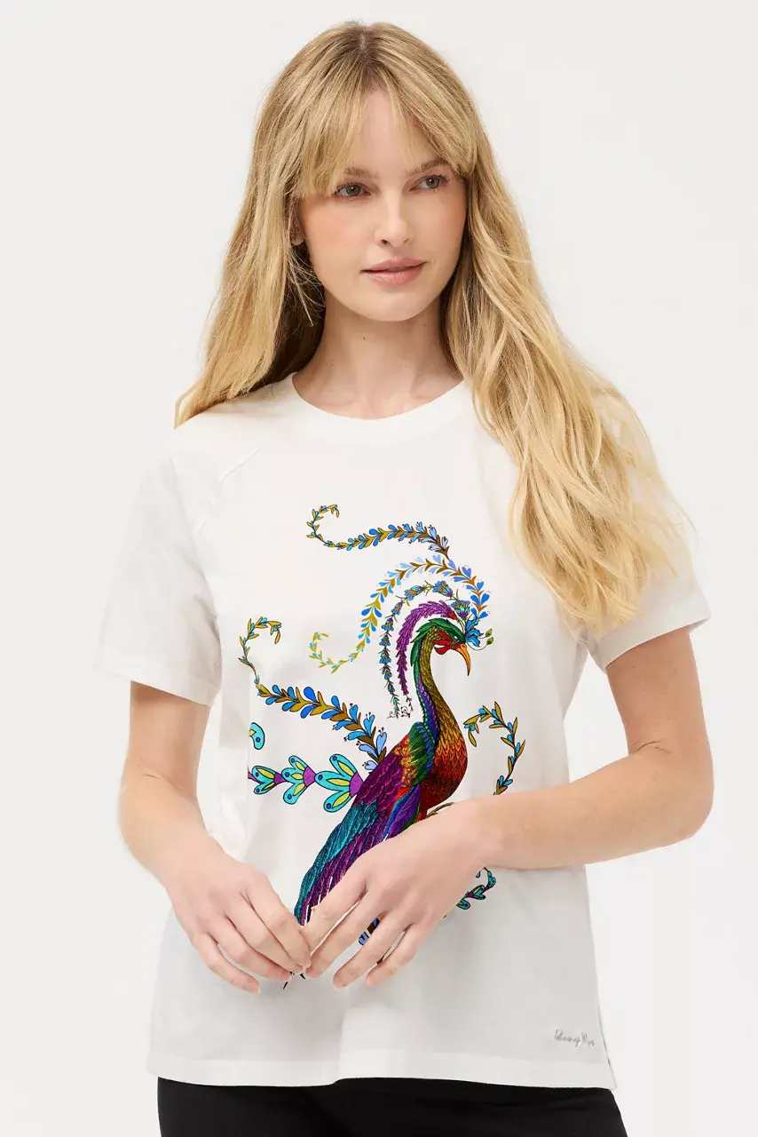 Johnny Was BEE ACTIVE RAGLAN GRAPHIC TEE White