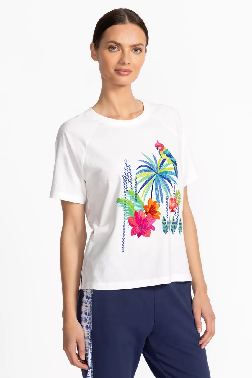 Johnny Was BEE ACTIVE RAGLAN GRAPHIC TEE White