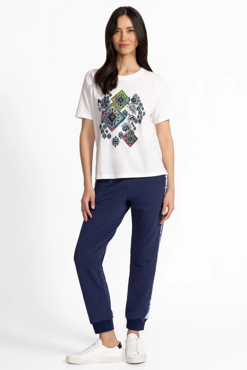 Johnny Was BEE ACTIVE RAGLAN GRAPHIC TEE White