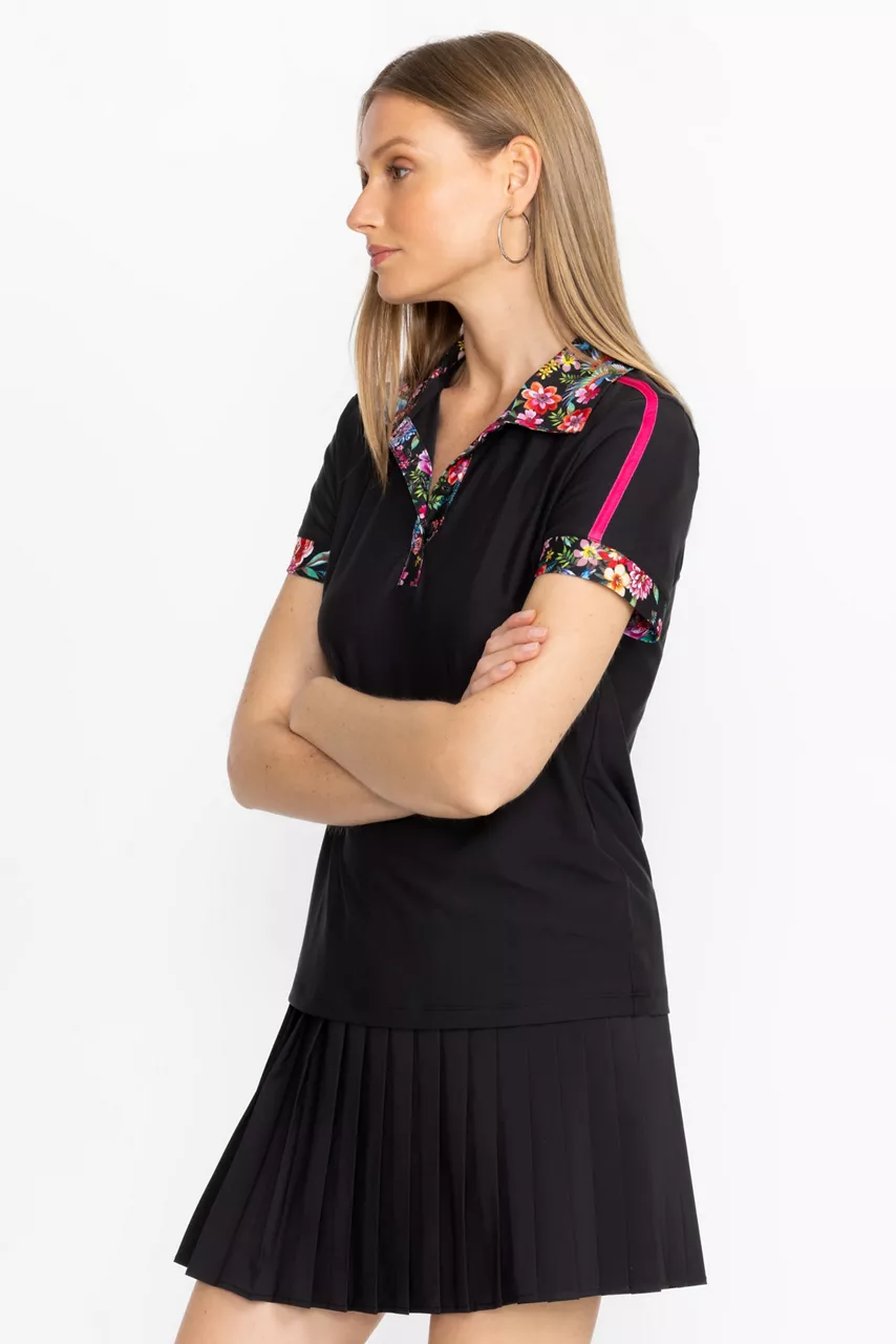 Johnny Was Bee Active Short Sleeve Polo Tee Black