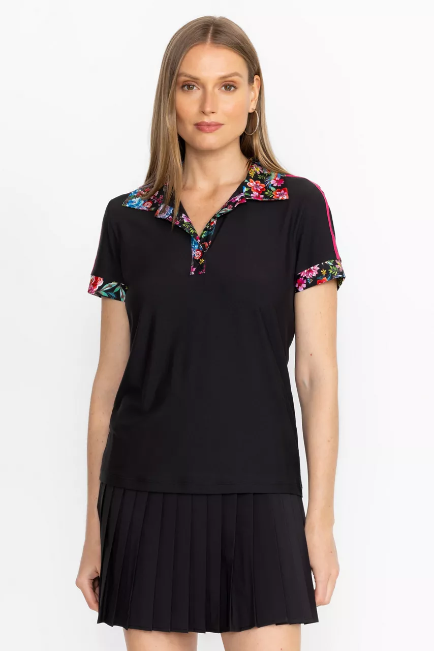 Johnny Was Bee Active Short Sleeve Polo Tee Black