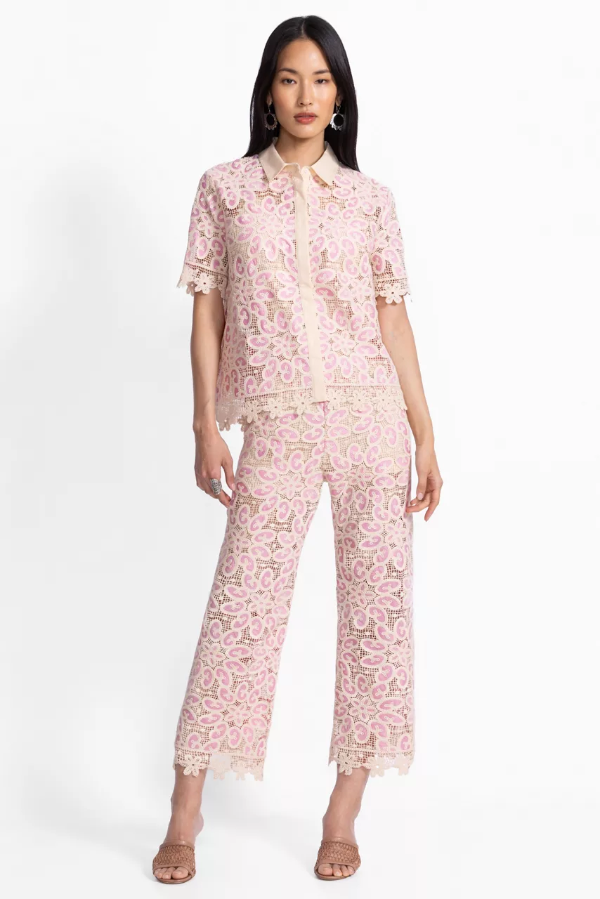 Johnny Was BILLIE LACE BUTTON DOWN SHIRT Pink