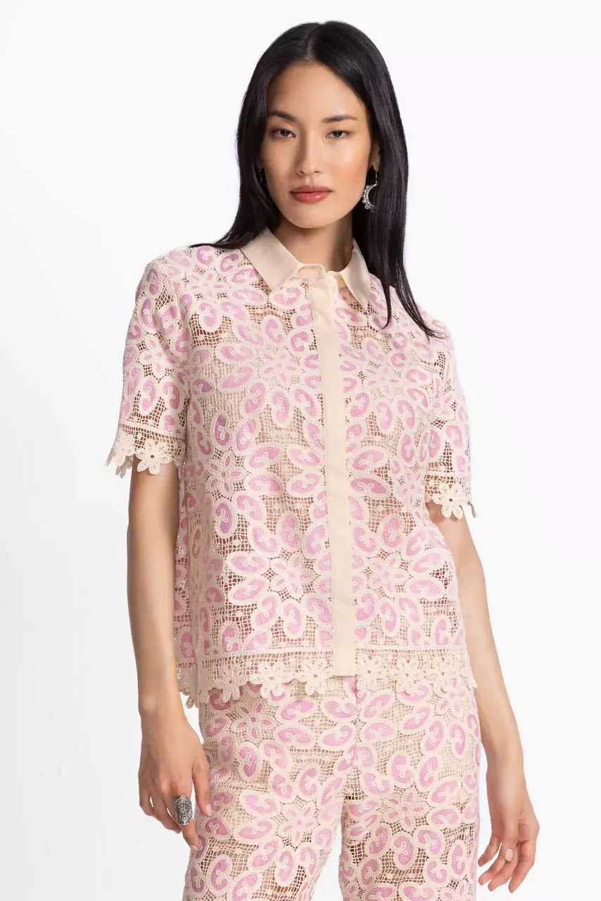 johnny was BILLIE LACE BUTTON DOWN SHIRT Pink