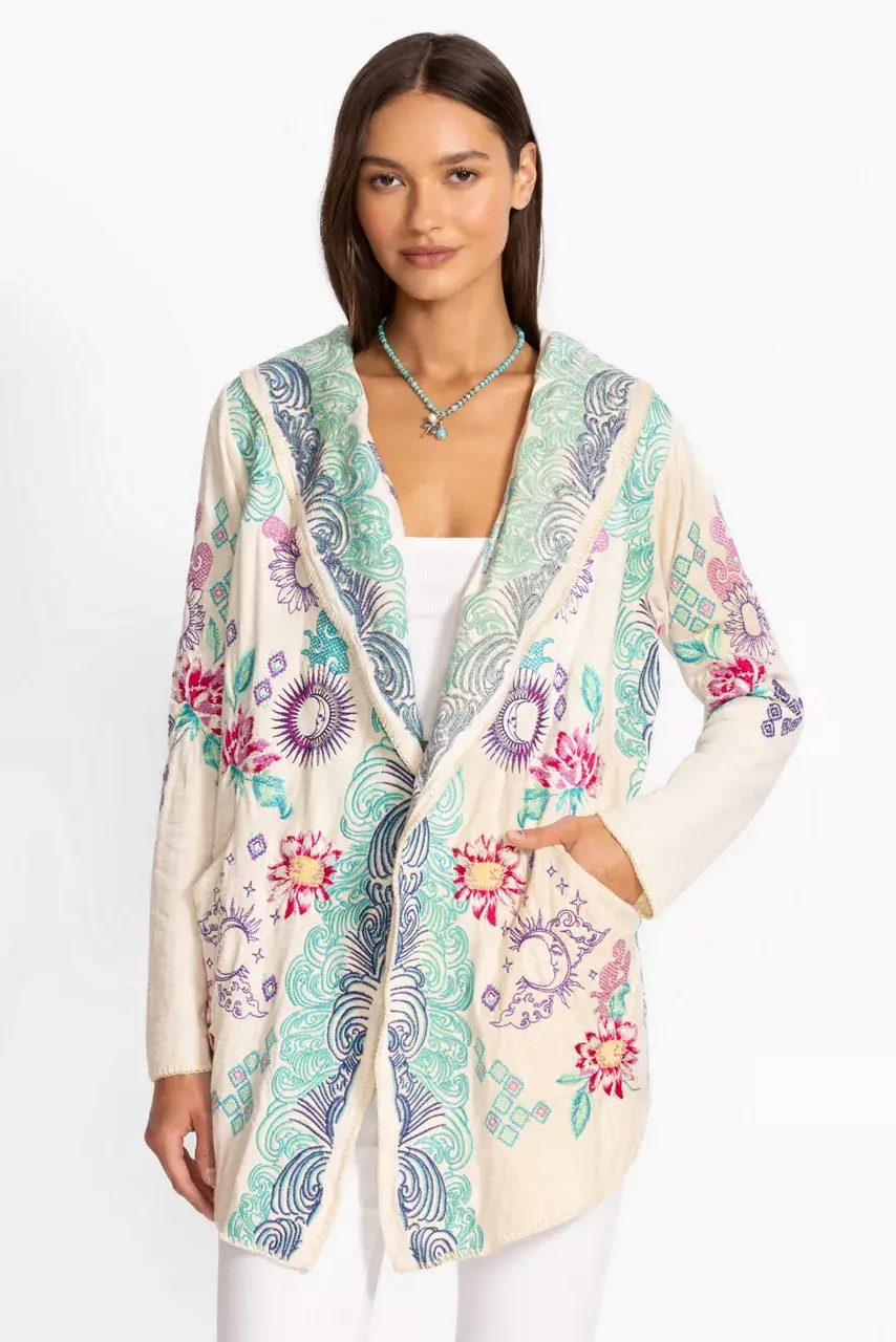 Johnny Was BIYA SHORT HOODIE Ecru