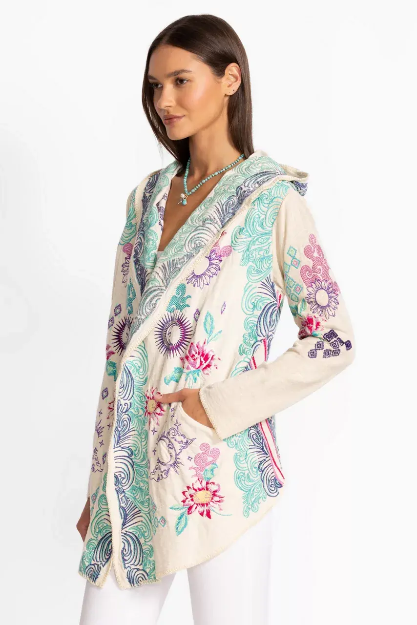 Johnny Was BIYA SHORT HOODIE Ecru