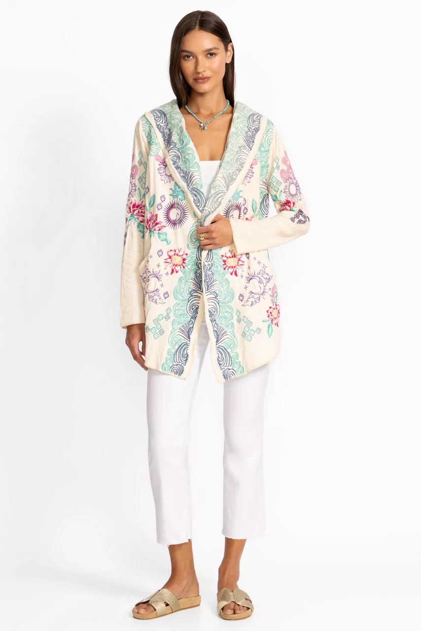 Johnny Was BIYA SHORT HOODIE Ecru