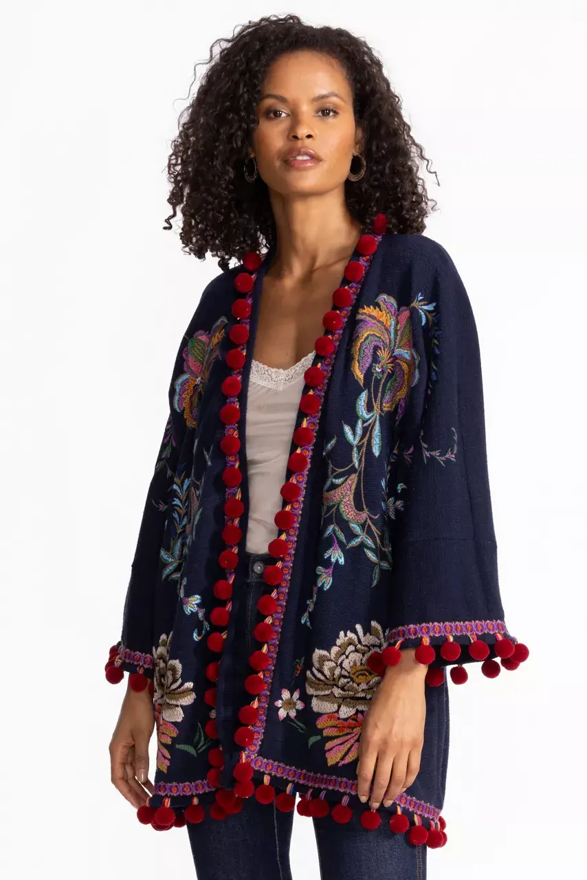 Johnny Was BIYA SHORT KIMONO Blue Nights