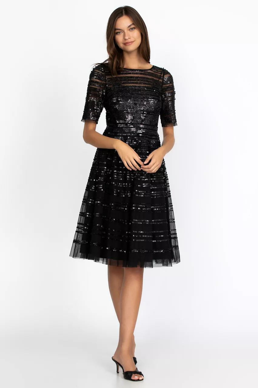 Johnny Was Black Beaded Mesh Dress Black