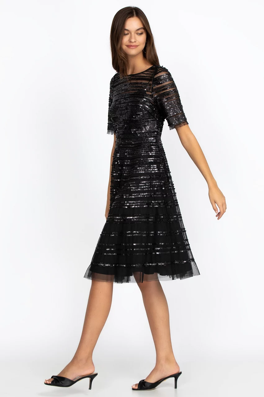 Johnny Was Black Beaded Mesh Dress Black