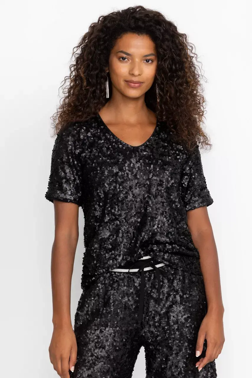 johnny was BRADLEY SEQUIN BLOUSE Black Sequin