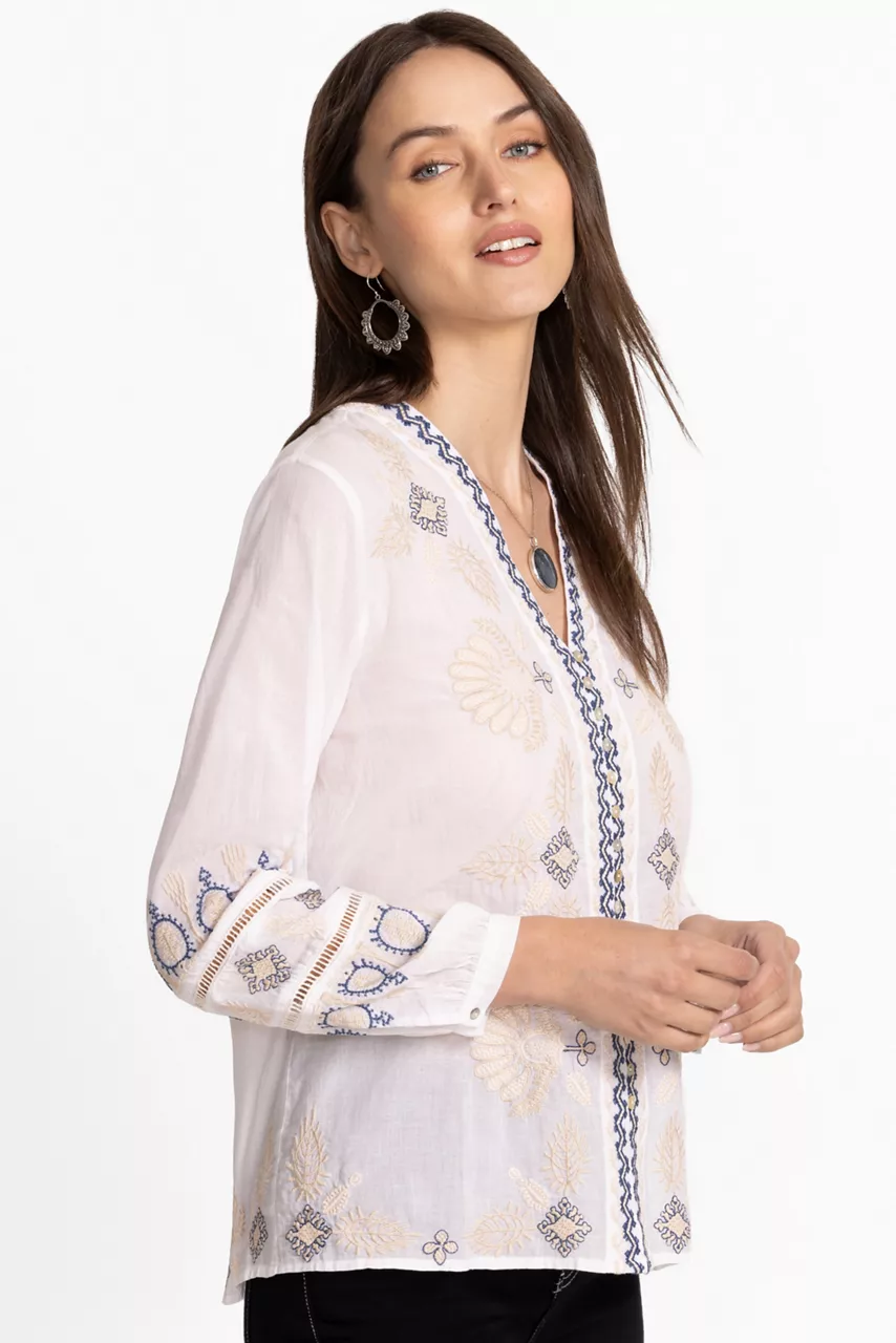 Johnny Was BUTTON FRONT LISBON BLOUSE White